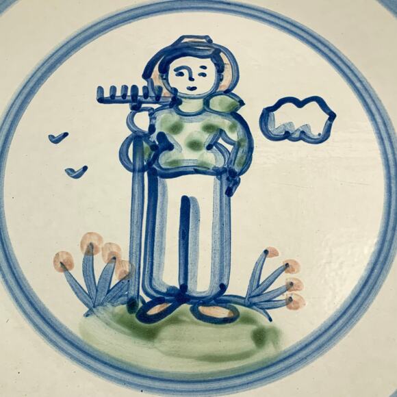 MA Hadley Pottery Farmer Rake Country Dinner Plate 11" Cottagecore Vtg Folk Art - Picture 3 of 5
